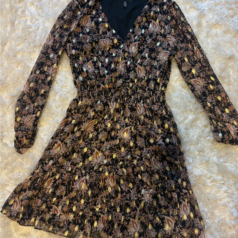 INC International Concepts Black Floral Long Sleeve Dress